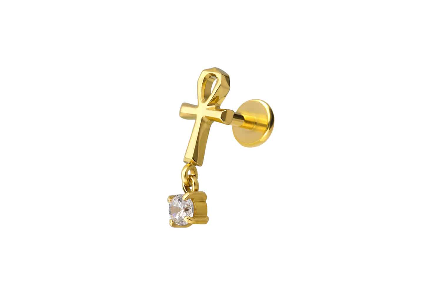 Titan Labret Piercing mit Push Fit ANKH + KRISTALL